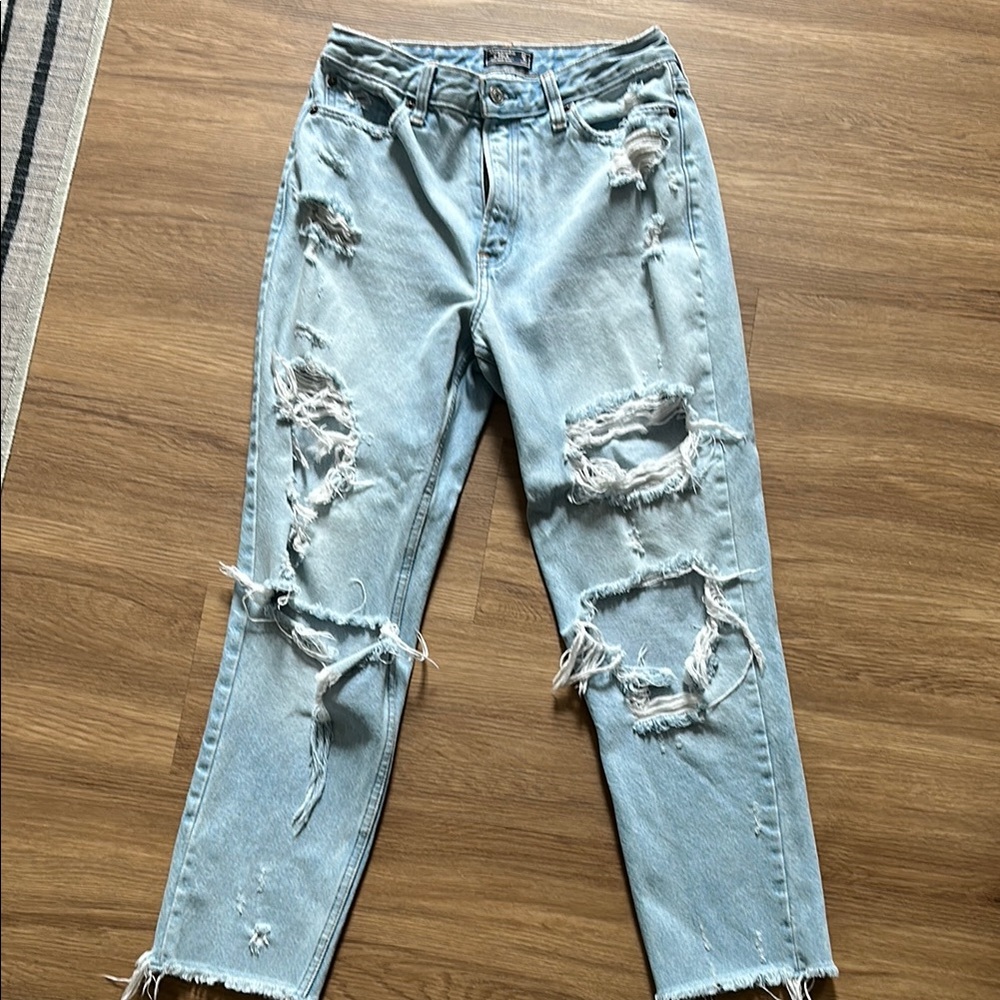 Abercrombie & Fitch Blue Boyfriend Jeans Distressed High-Waisted
